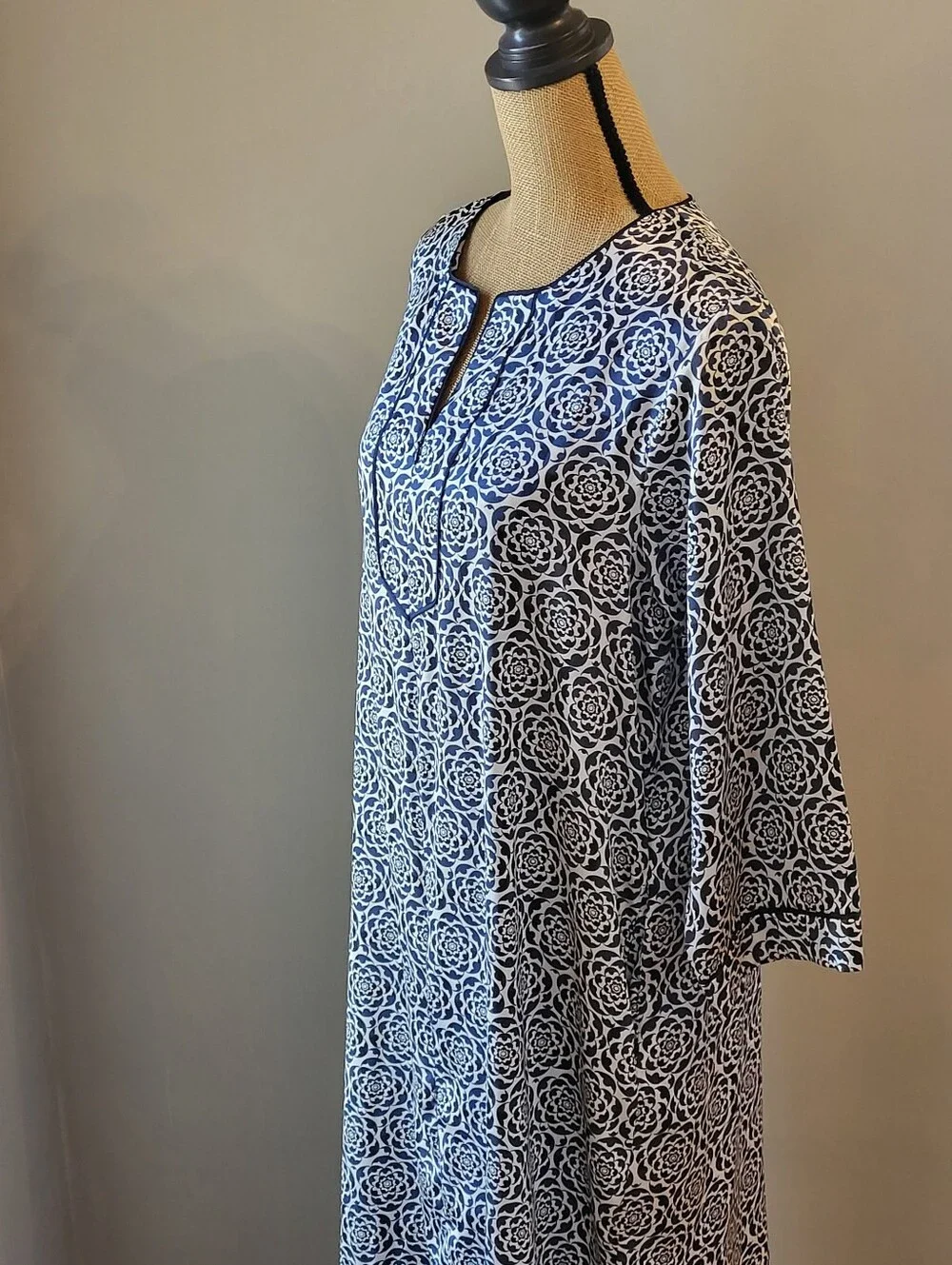 Oscar De La Renta Blue/White Floral Polyester Satin Kaftan Medium - Picture 8 of 11